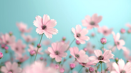 Fototapeta premium Pastel Pink Cosmos Flower Field in Bloom