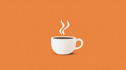 Obraz premium Hot beverage in a white cup with steam on an orange background creating a cozy atmosphere at morning time