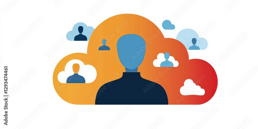 Aufkleber marketing automation lead performance concept. silhouette of a person surrounded by cloud and user i