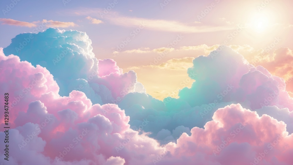 Aufkleber pastel colored clouds and sunlight create a dreamy summer sky backdrop with soft gradients and a ser