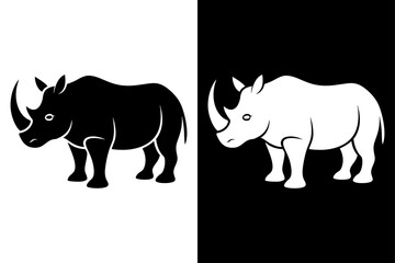 High-Quality Rhinoceros Silhouette Vector Icon Design onBlack And White Background.