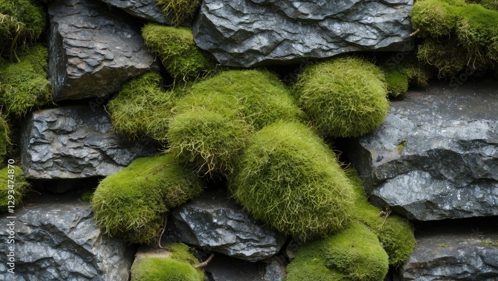 Poster moss texture on rocky surface creating a natural background suitable for various design applications