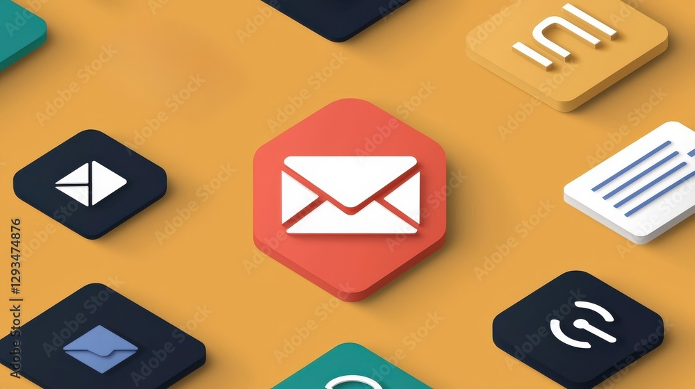 Aufkleber marketing automation lead performance concept. email icons on a vibrant background with various app 