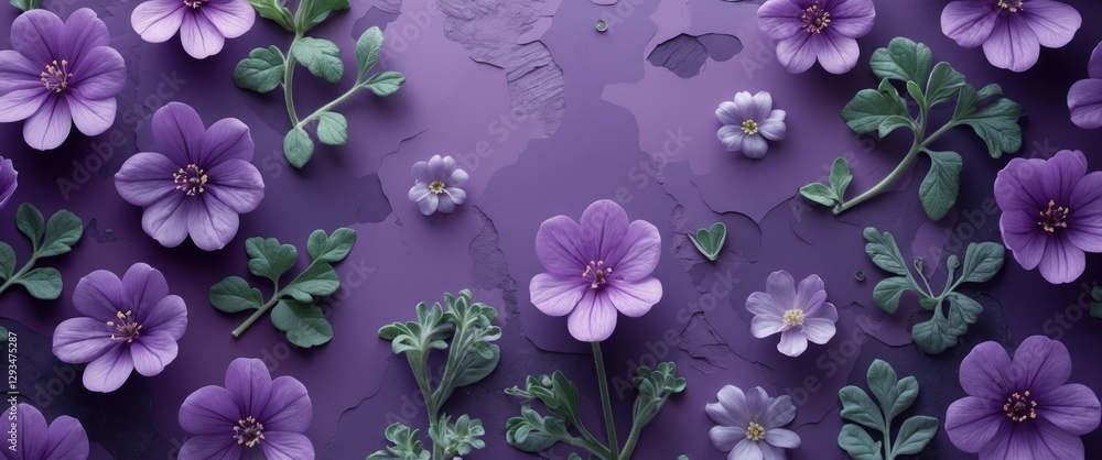 Poster purple primula floral background with gradient texture ideal for greeting cards elegant design with 