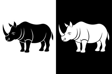 High-Quality Rhinoceros Silhouette Vector Icon Design onBlack And White Background.