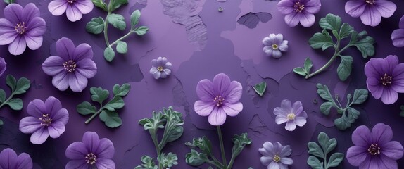 Purple Primula Floral Background with Gradient Texture Ideal for Greeting Cards Elegant Design with Copy Space for Text and Decoration