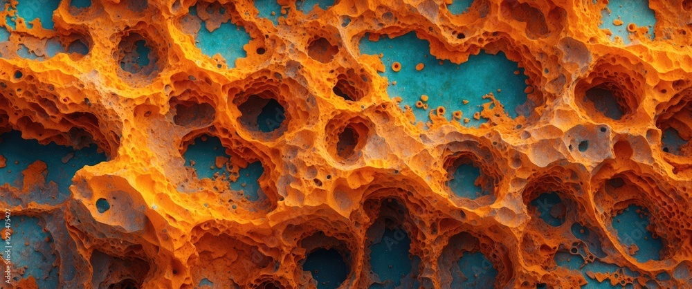 Aufkleber vibrant orange rust texture with intricate patterns against a turquoise background showcasing natura