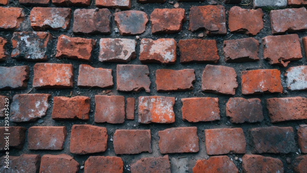 Poster red brick pavement texture showcasing weathered and uneven surfaces for architectural and design bac