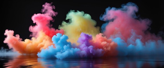 Vibrant colorful fog swirling on a dark background creating an artistic and captivating visual effect in a serene and mystical ambiance.