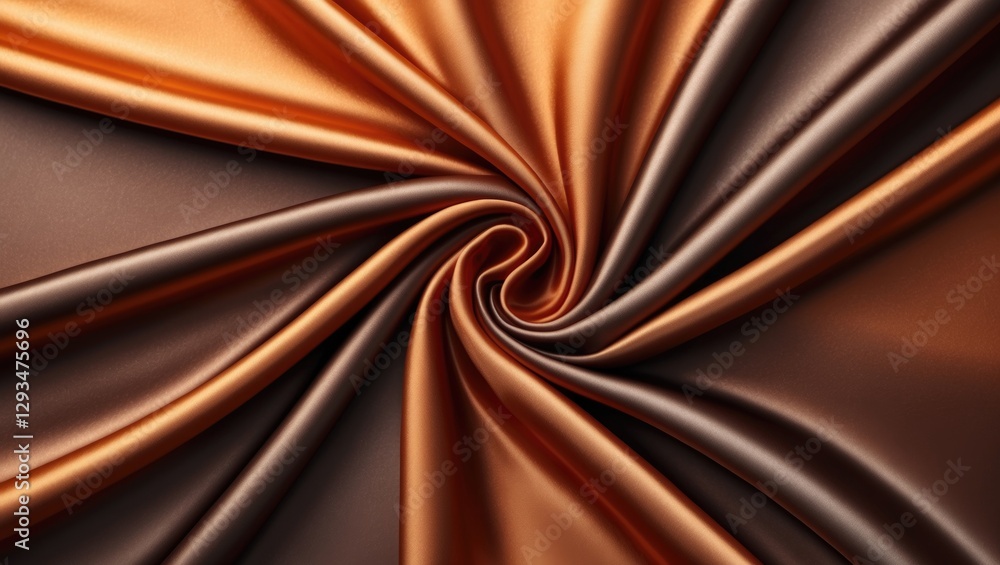 Poster luxurious brown and orange silk satin fabric swirl creating an elegant matte and shimmer gradient ba