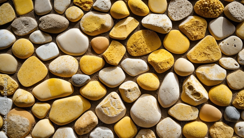 Aufkleber mosaic pattern of yellow and white pebbles creating a textured background for natural design and dec