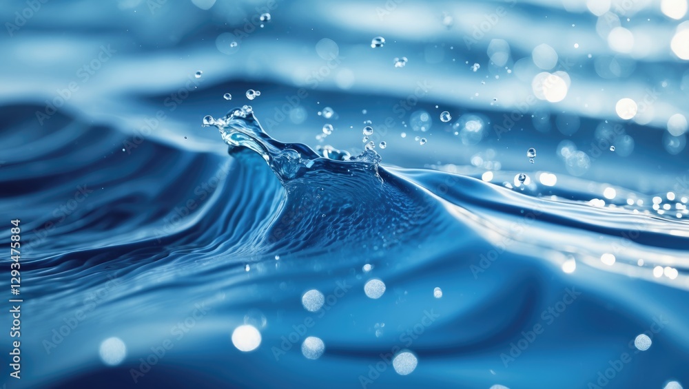 Poster calm blue water surface with ripples and bubbles creating a mesmerizing texture of light and movemen