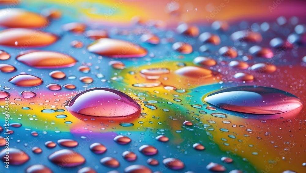 Aufkleber colorful water droplets on a vibrant rainbow surface creating an abstract summer background showcasi