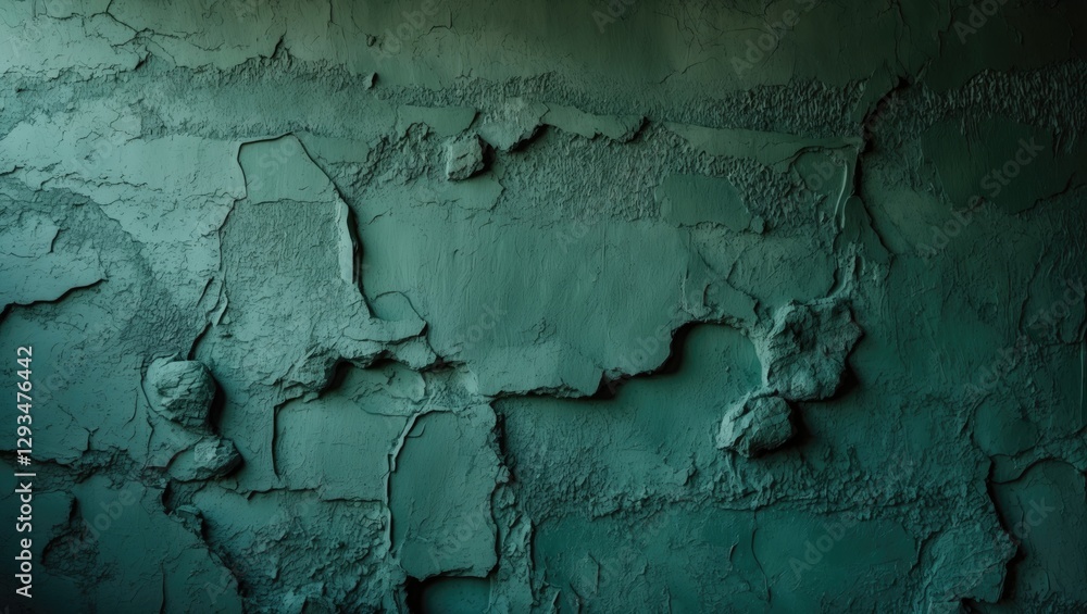 Poster dark green textured stucco wall with abstract grunge patterns creating a decorative plaster backdrop