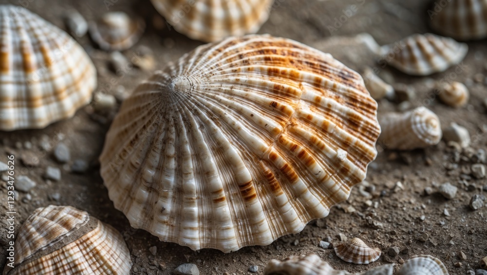 Poster fossilized prehistoric shell on earthy surface showcasing archaeological significance and natural hi