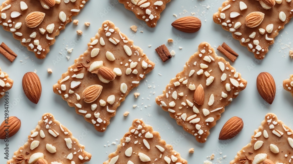 Poster swedish almond thins with ginger and cinnamon in a delightful seamless pattern on a light background