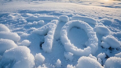 Temperature reading of minus ten degrees carved into freshly fallen snow during a bright winter day outdoors.