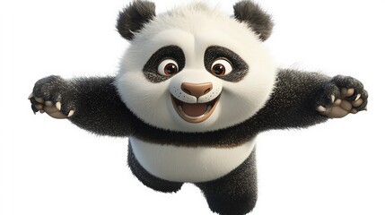 Obraz premium Happy panda flying, white background, cartoon