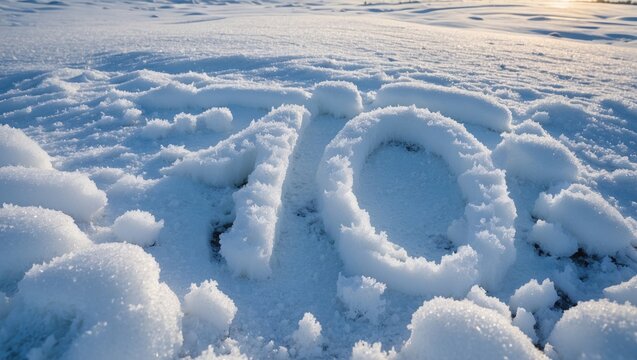 Temperature reading of minus ten degrees carved into freshly fallen snow during a bright winter day outdoors.