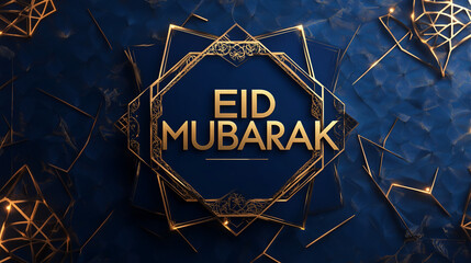 Elegant Eid Mubarak Gold Design Festive Luxury Greeting Card Blue Background Abstract Geometric Pattern Modern Holiday Celebration Invitation Template Festive Decor Premium Quality Design Artistic    