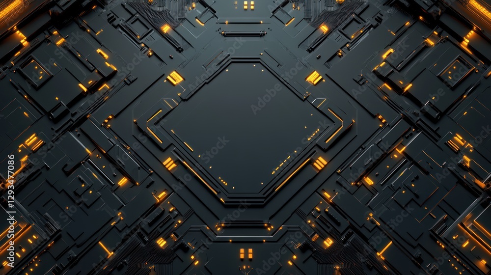 Aufkleber abstract tech background glowing circuits, dark surface, digital design, futuristic tech concept