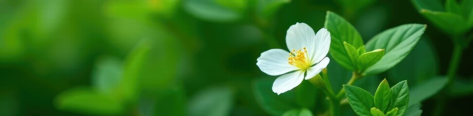 Obraz premium Delicate white flower with intricate details on green leafy base, plants, leaves