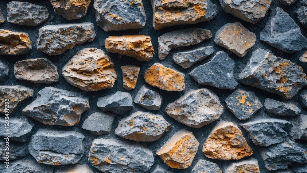 Poster rough stone texture background with varying shades of gray and orange suited for design and architec