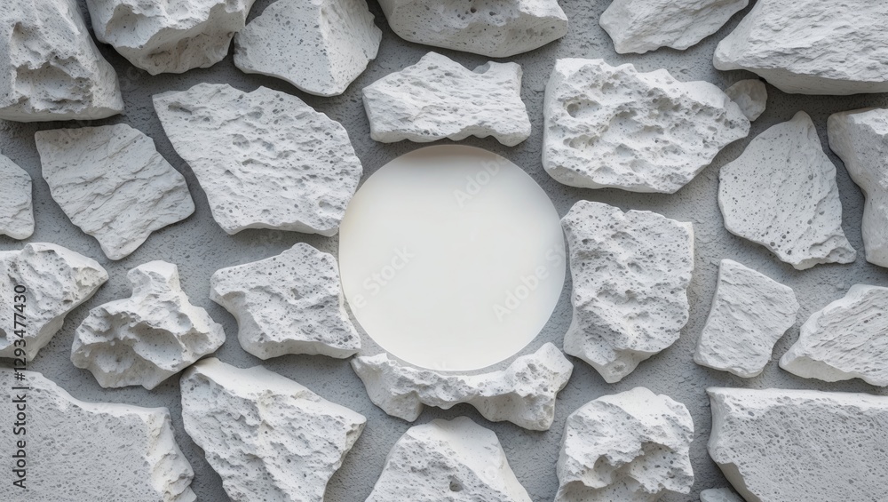 Aufkleber rough white stone texture background with a circular blank space for text ideal for wallpaper or des