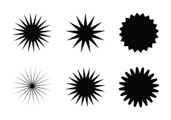 Six Abstract Starburst Shapes in Black and White