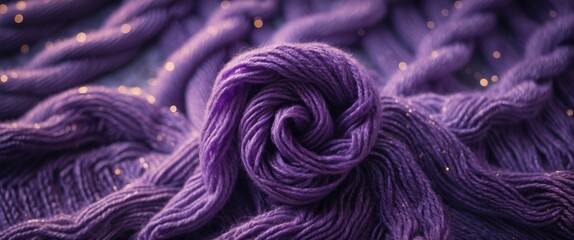 Textured purple yarn with a spiral arrangement, creating a cozy and inviting knitted background for textiles or crafts.