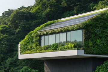 Modern architecture blends seamlessly with nature, featuring lus