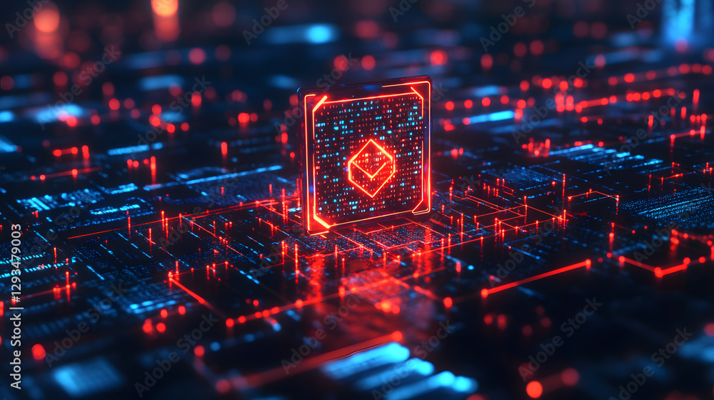 Poster futuristic cybersecurity network protecting oracle systems in a digital landscape environment concep