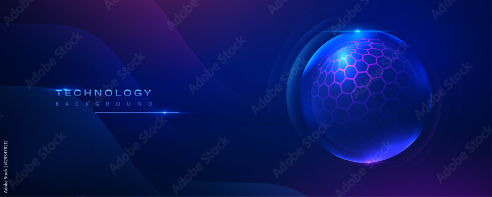 Poster blue sphere hexagonal abstract technology vector background