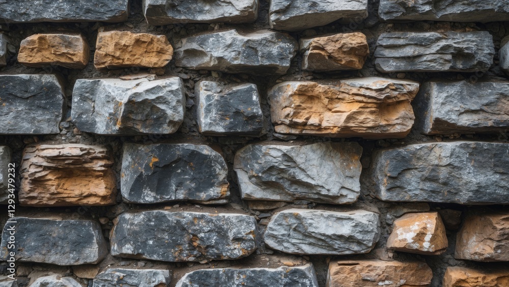 Poster textured surface of aged stone wall showcasing various shapes and colors creating a rustic and sturd