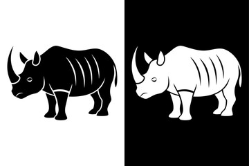 High-Quality Rhinoceros Silhouette Vector Icon Design onBlack And White Background.