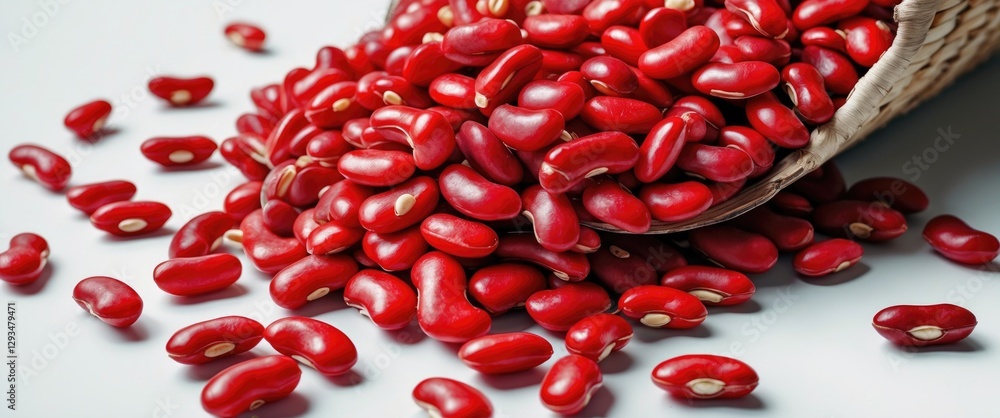 Poster close up of spilled red kidney beans on a white background showcasing vibrant color and texture idea