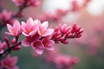 Fragrant pink flower buds on a dense Photinia branch, nature, petals, gardenia
