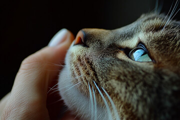 Cat Being Petted Close-Up..