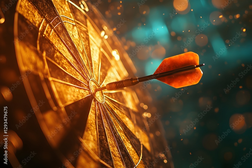 Poster dart on target, dart on a target in the center, old circular saw blade, 8k image