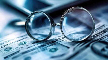 Magnifying Glass on US Dollars, Close-up View of Finance and Investment