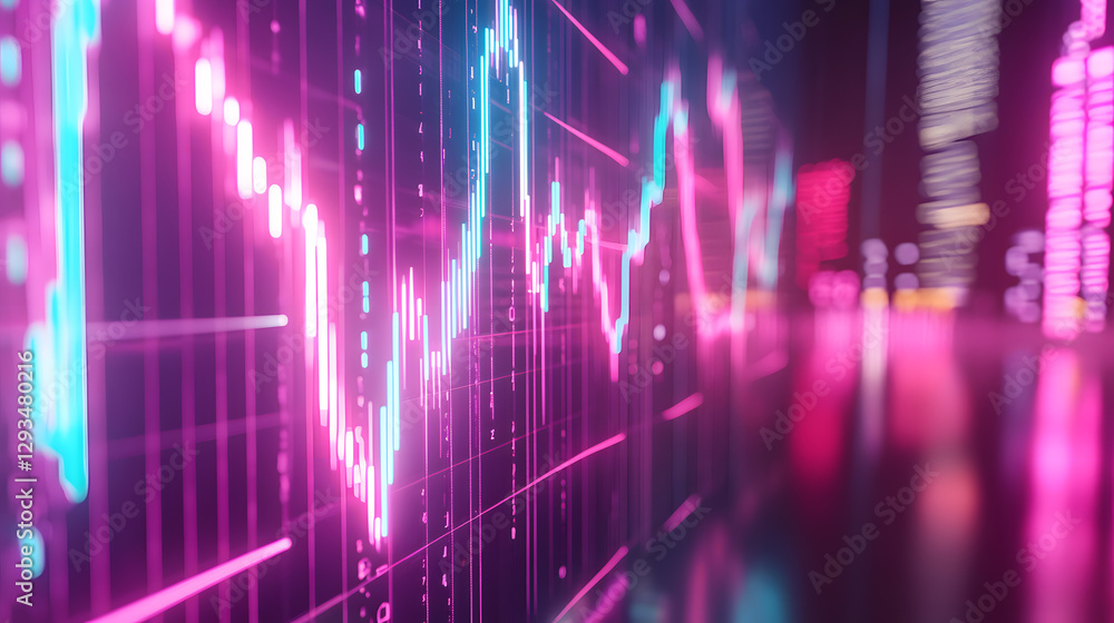 Poster high-frequency trading algorithm visualizations stock markets digital art futuristic environment clo