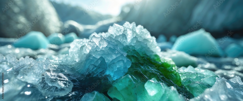 Aufkleber close-up texture of frozen ice with vibrant hues in a natural setting highlighting unique patterns a