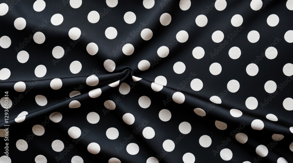 Poster polka dot silk fabric texture in black and white creating a stylish background or pattern for fashio