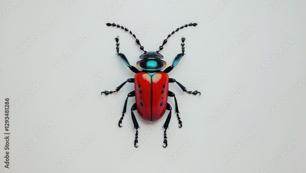 Aufkleber red beetle in vibrant colors against neutral background with space for design elements or text