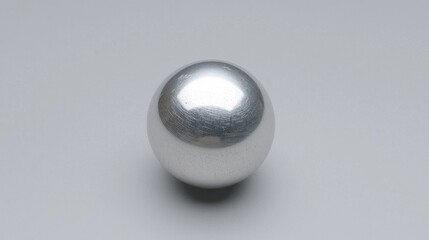 A brushed silver sphere sits on a light gray background, ideal for design projects and presentations.