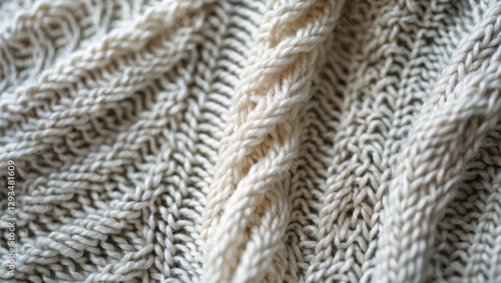 Aufkleber closeup of soft white knitted wool texture showcasing intricate patterns and craftsmanship in a swea