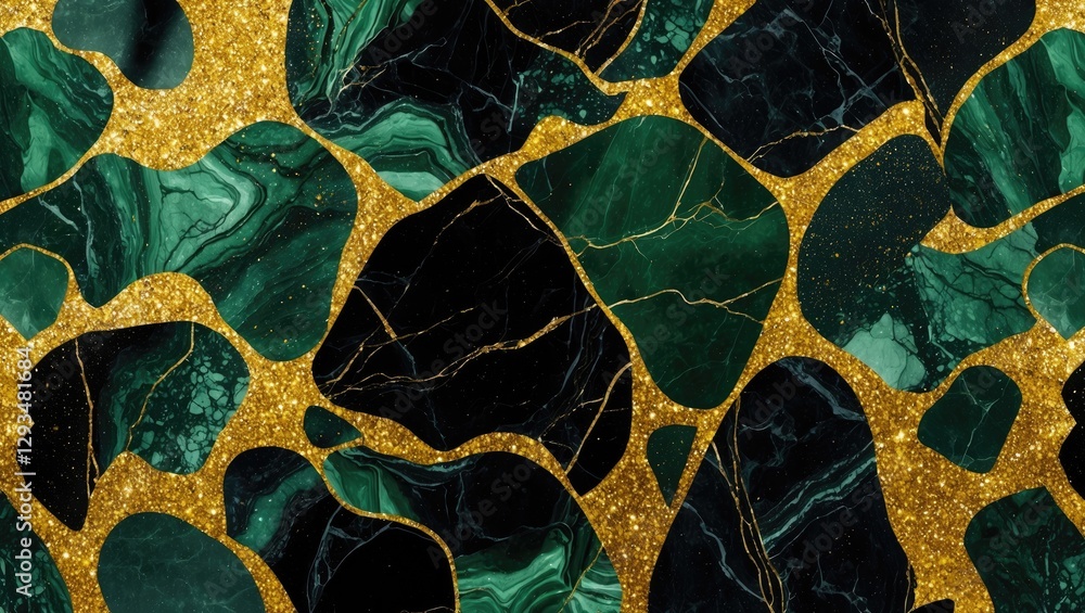 Aufkleber high gloss green marble texture with golden veins and black accents in an abstract pattern perfect f