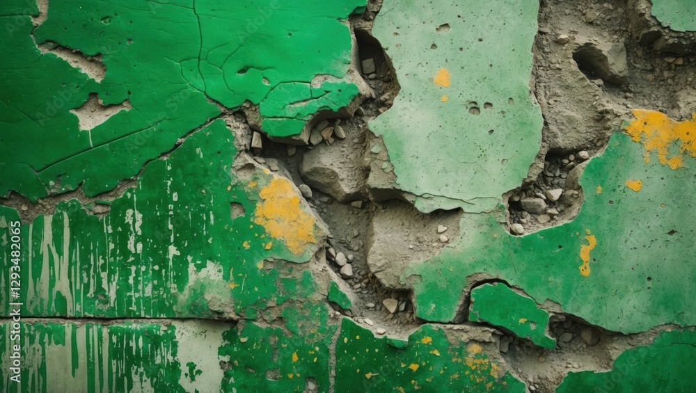 Poster textured surface of weathered green cement wall showing cracks and paint peeling adds character and 