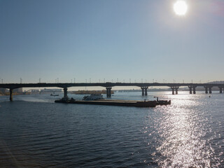 Fototapeta premium Aerial View of Kyiv, Ukraine – Urban Landscape with Dnipro River and Bridges