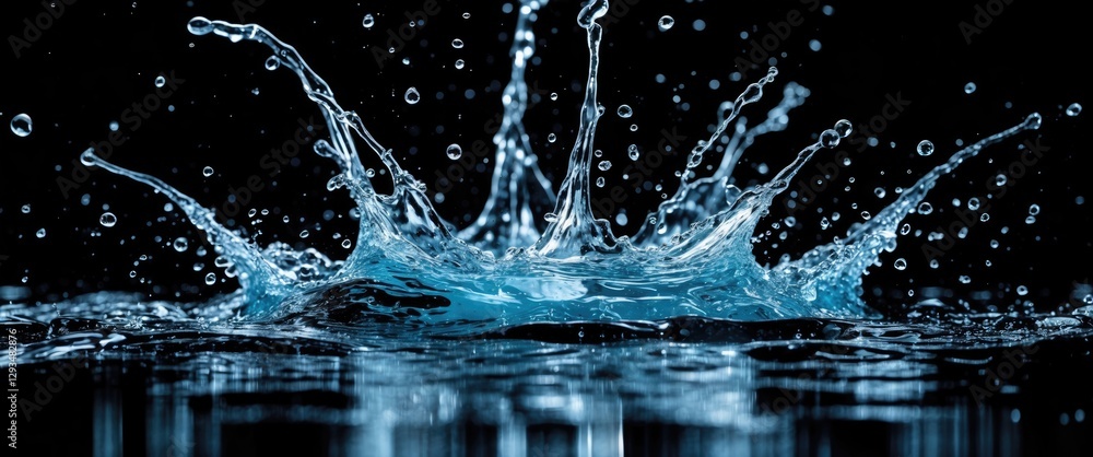 Aufkleber dynamic water splash creating a stunning display of droplets and jets on a sleek black background, s